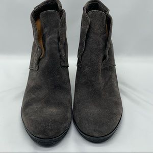 Via Spiga Mirren Size 6.5 Gray Suede Ankle Bootie Lace Up Almond Toe Wedge Boots